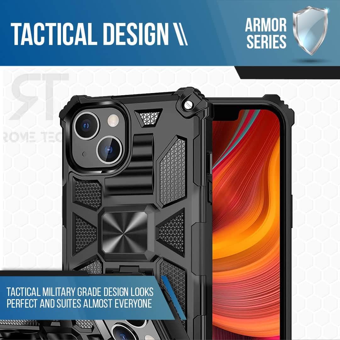 Designed for Apple iPhone 13 Mini Phone case with Kickstand - Metal Plate, Military Grade iPhone 13 Mini Case with Stand - Black
