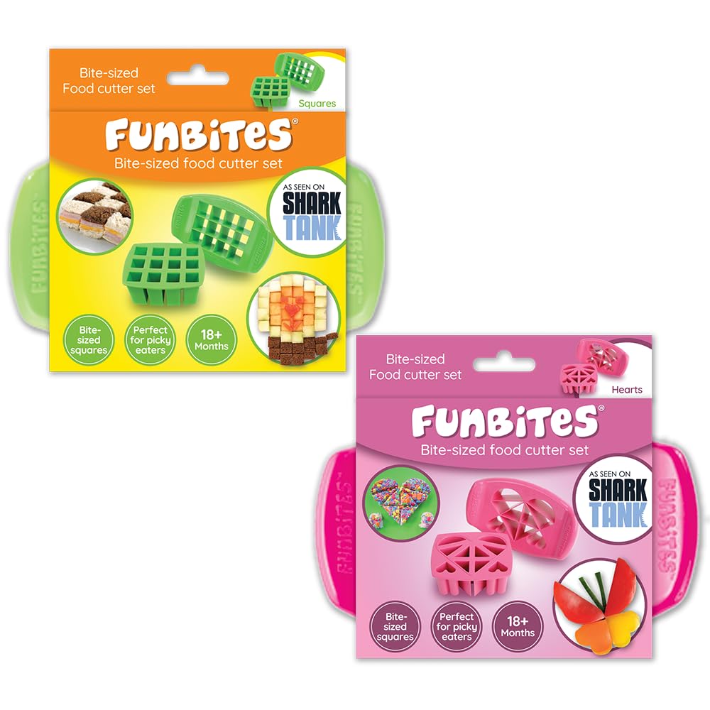 Food Cutter Green Squares, Pink Hearts, Sandwich Cutter for Kids, Bento Lunch Box Accessory, Cuts Food into Bite-Size Shapes