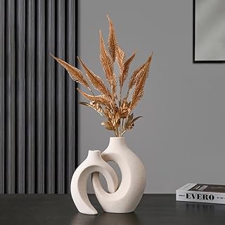 モダン セラミック フラワーベース, 中空デザイン, 北欧風 花器, 2個セット, ブラック, 生け花・ドライフラワー用 (ホワイトA)