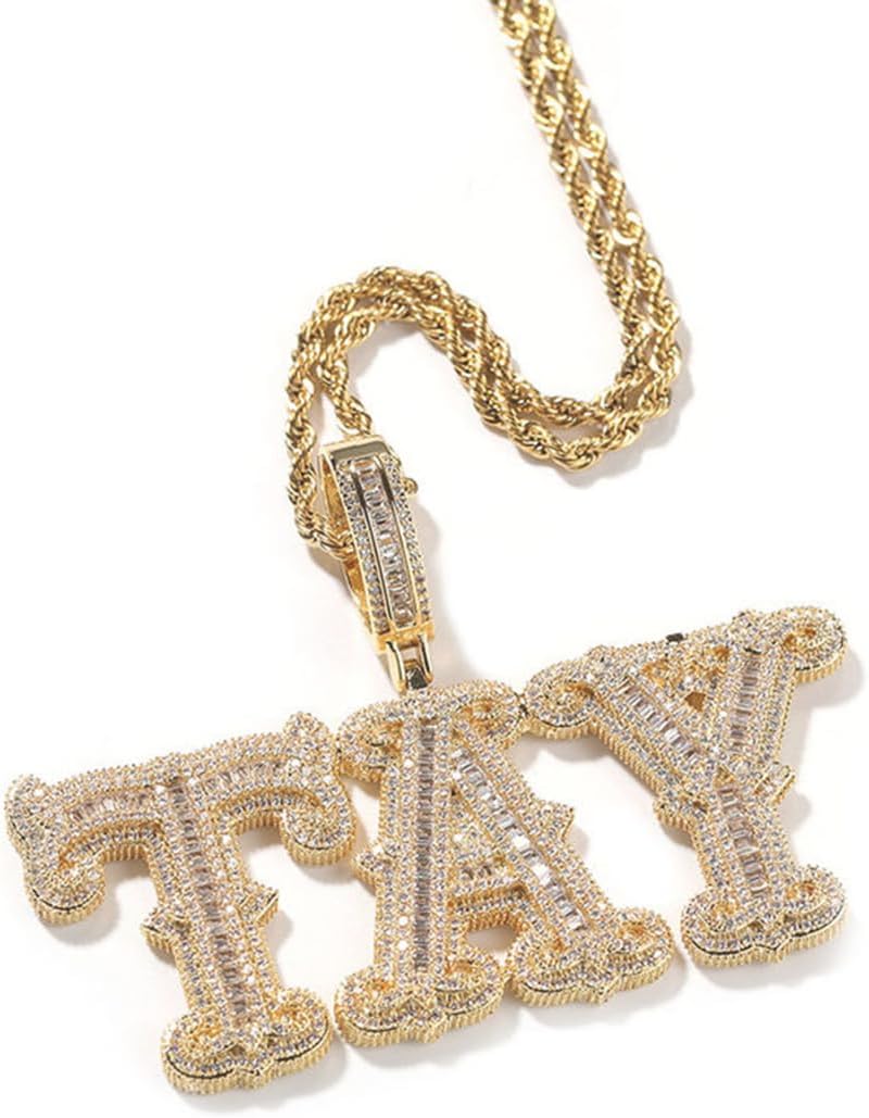 Custom Diamond Chain Iced Out Pendants for Men Name Plate Necklaces Custom Name Necklace for Men Women Cubic Zirconia Hip Hop Jewelry for Rappers Friends Lovers Family Gifts