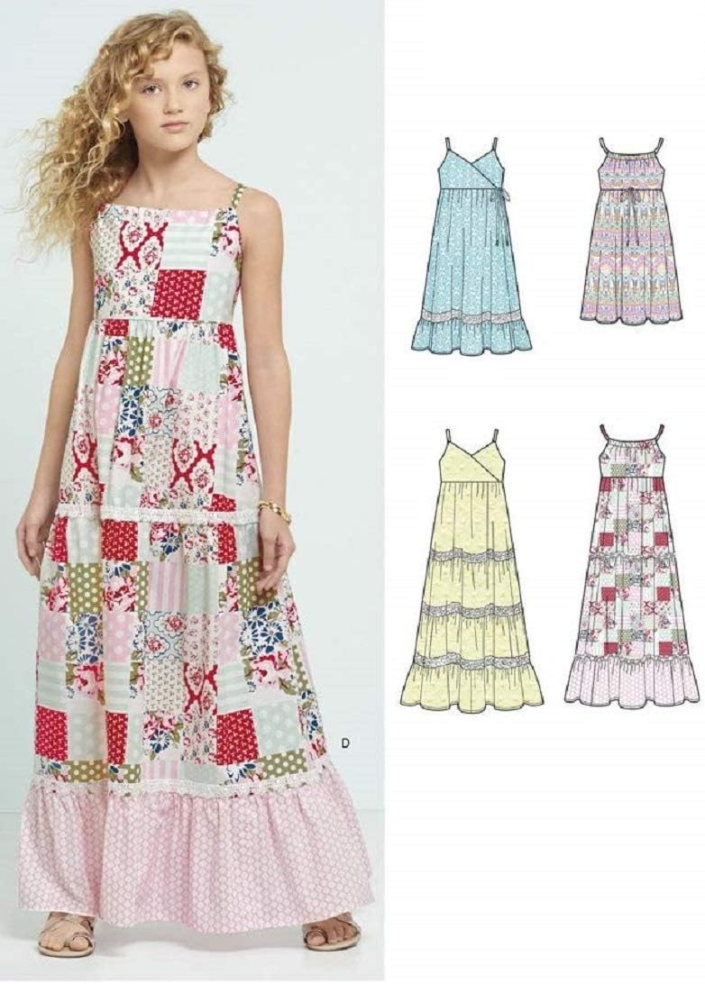 New Look Sewing Pattern 6466A Girls' Dresses with Trim, Bodice and Lace Variations, Paper, White, 22 x 15 x 1 cm