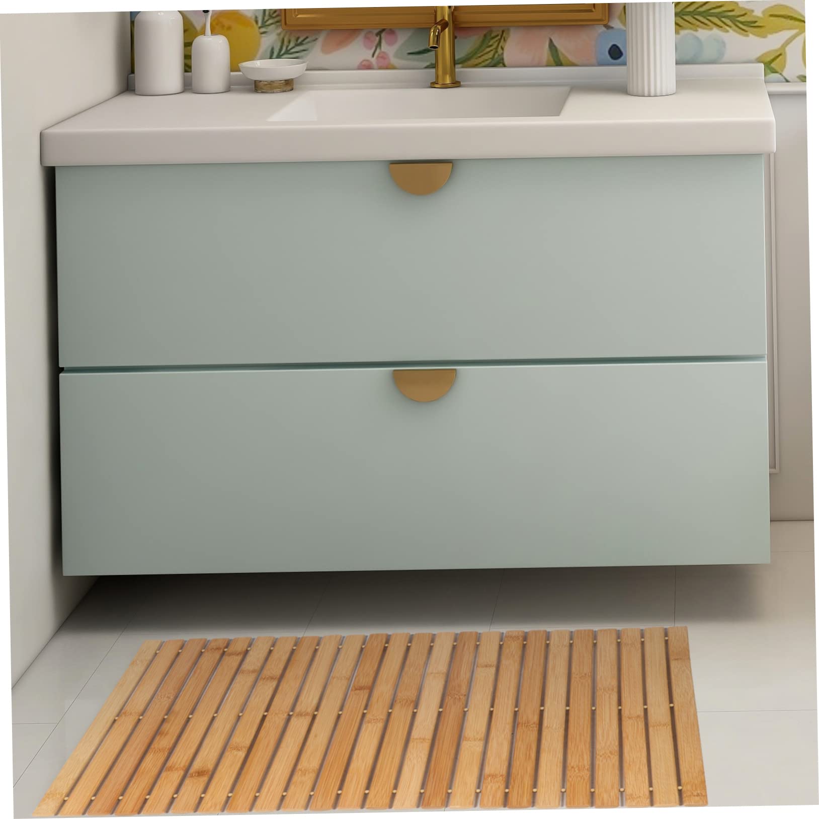 Alipis Tapis de Bain en Bambou Marron Antidérapant pour Chambre