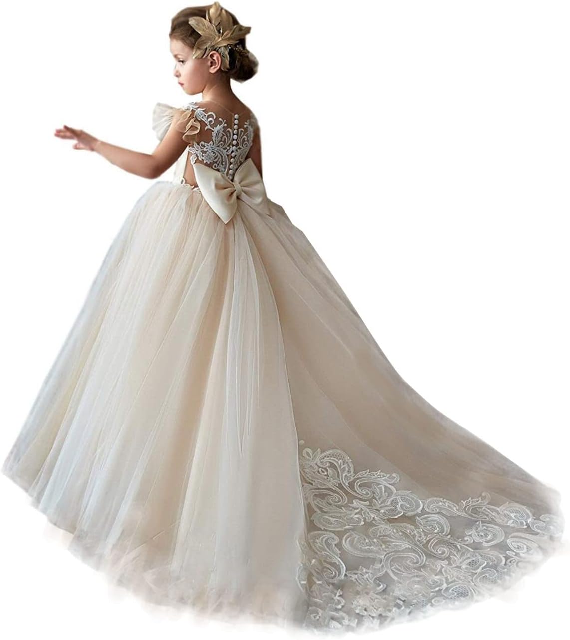 Lace Tulle Flower Girl Dresses for Wedding Party Kids Prom Ball Gown GZY230