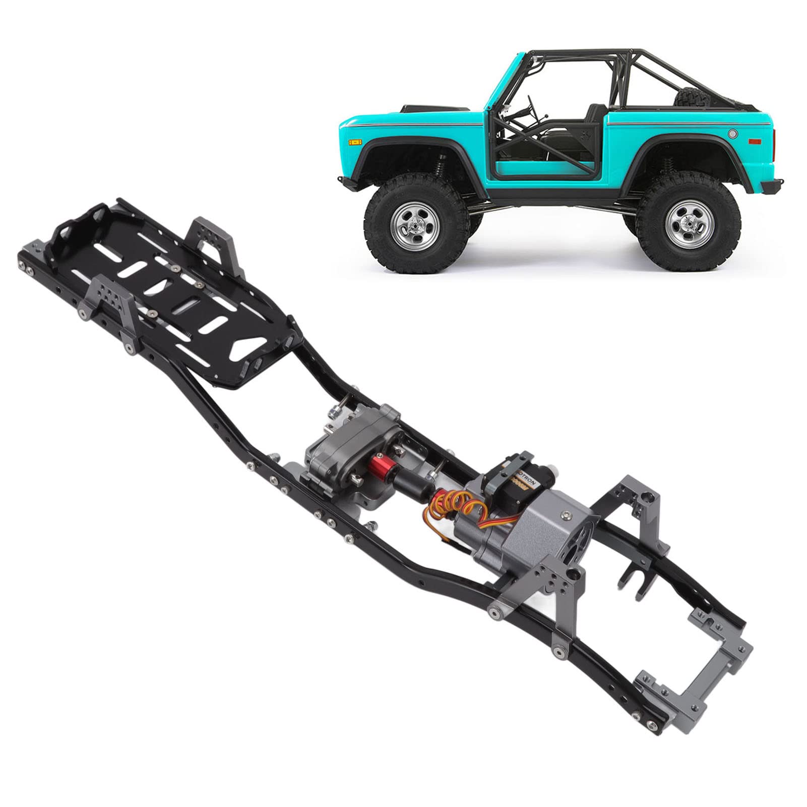 Metalowa obudowa RC Rozstaw osi 313 mm Tryb 2 prędkości 3-kanałowy nadajnik Rama RC ze stopu aluminium do samochodu Axial SCX10 1/10 RC (Ty Kolorze)