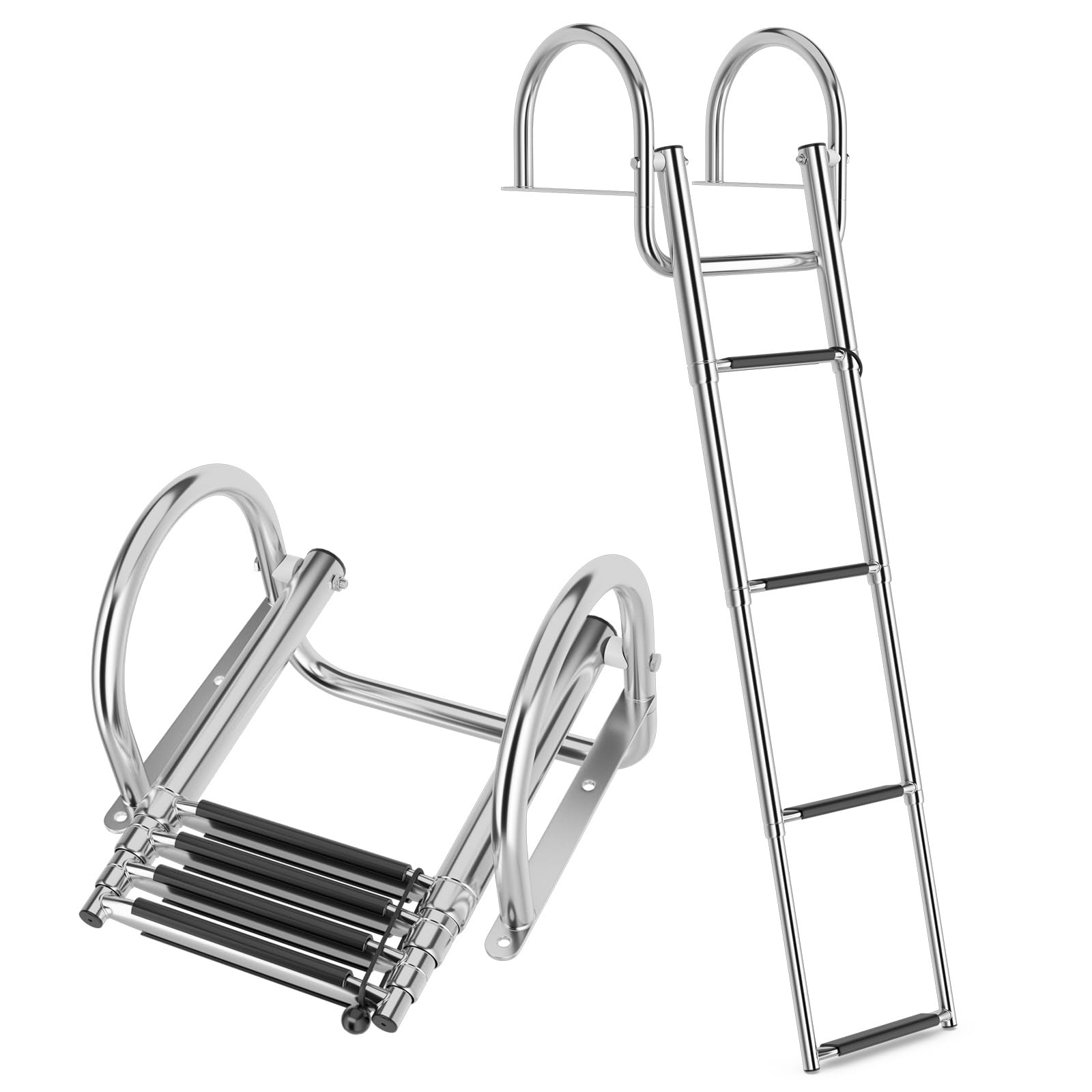 COSTWAY Scaletta Piscina Fuori Terra con 4 Gradini, Portata 227 kg, Scaletta per Pontile Pieghevole in Acciaio Inox con Corrimano e Gradini Antiscivolo, Resistente e Leggera, per Barca
