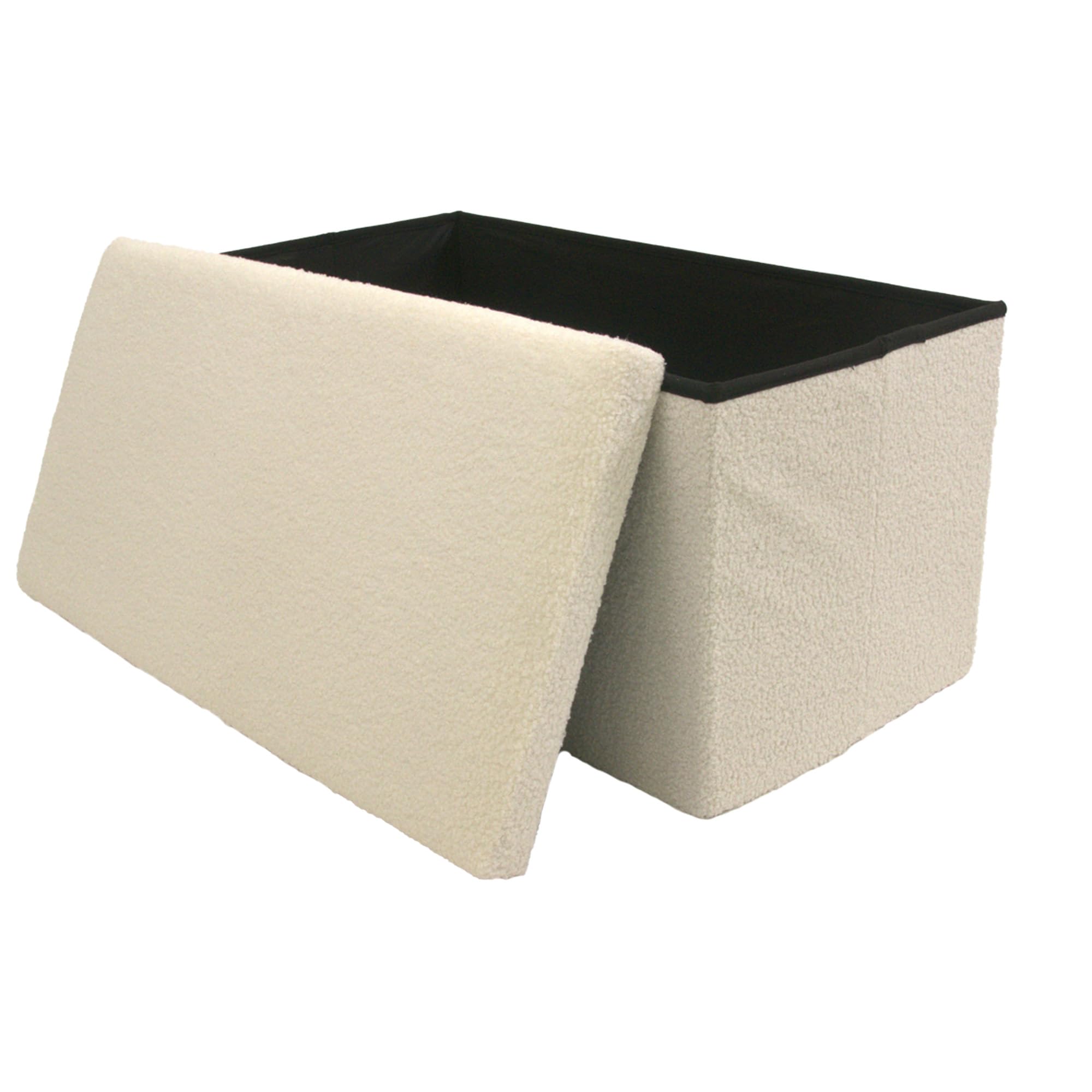 Libbi Lou White Teddy Boucle Foldable Footstool/Ottoman Storage Box | 76 X 38 X 38 Cm |Ottoman For Home, Office Or Bedroom | Store Up To 40Kg
