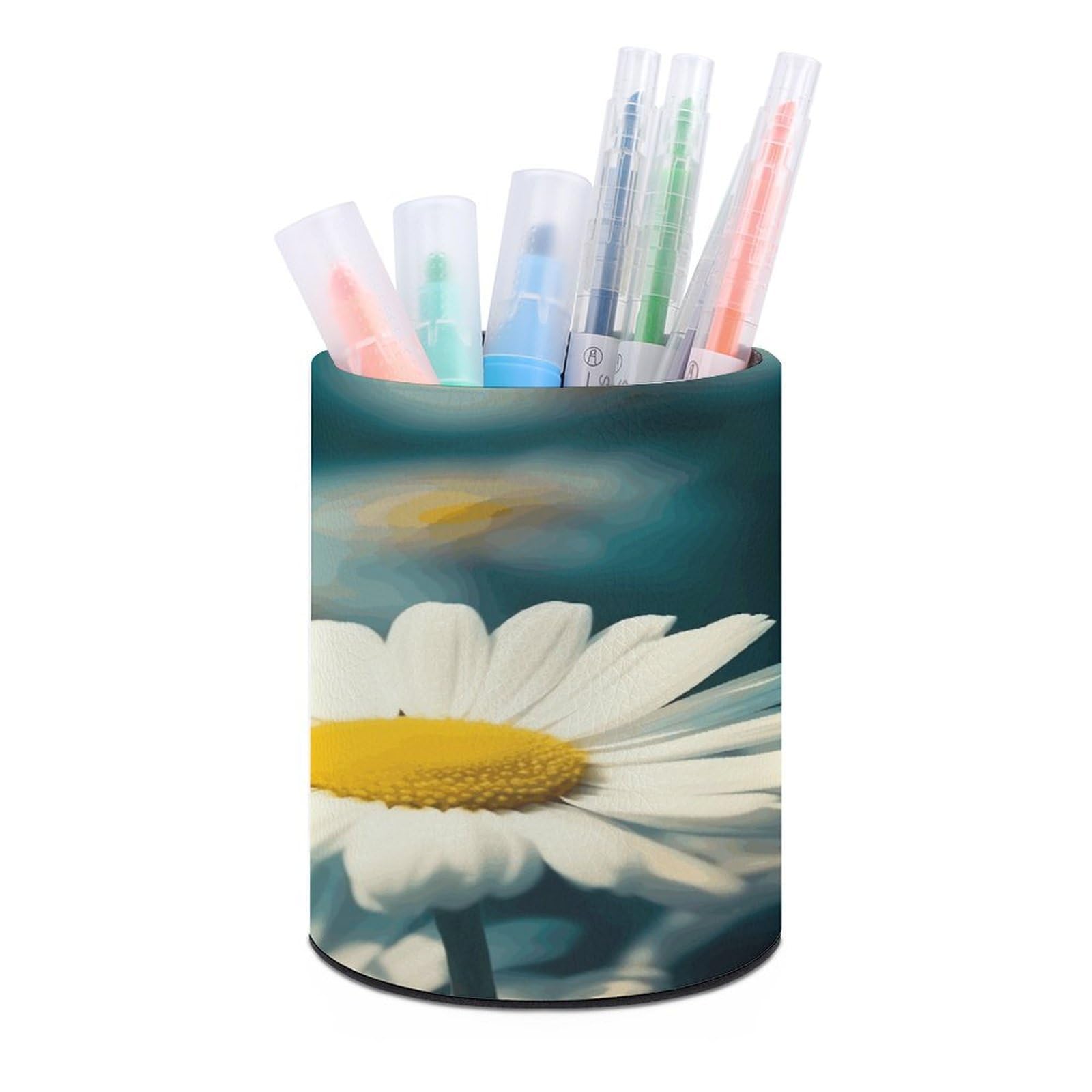 MUSM Daisies And Butterflies Pen Holder Large Capacity Pen Holder Modern PU Pencil Holders Durable Waterproof Pens Cup for Home Office Desktop Organizer