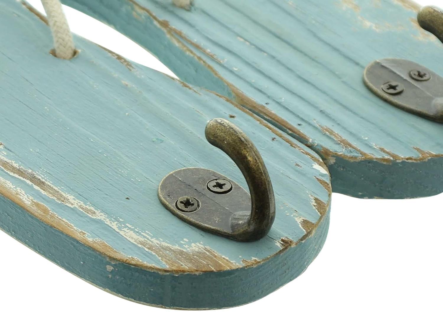 khevga Flip Flop Wandhaken 2er Set – Maritime Garderobenhaken in Holzoptik, Shabby Chic, Bad & Flur Deko, 27 cm