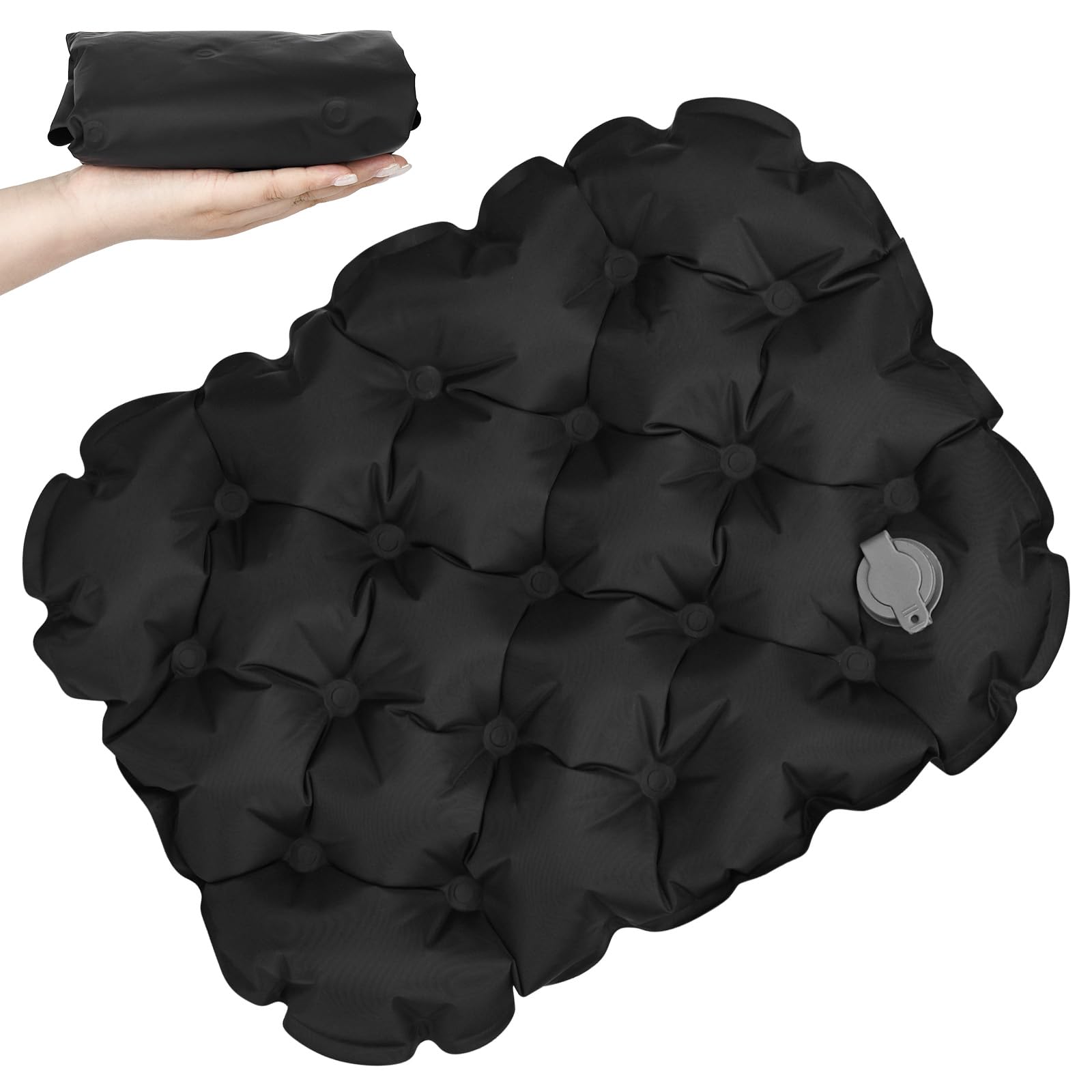 XTDMJ Inflatable Seat Cushion, Portable Travel Seat Cushion, Foldable and Lightweight, Air Seat Pad for Travel Camping Backpacking Sports Event (Black)