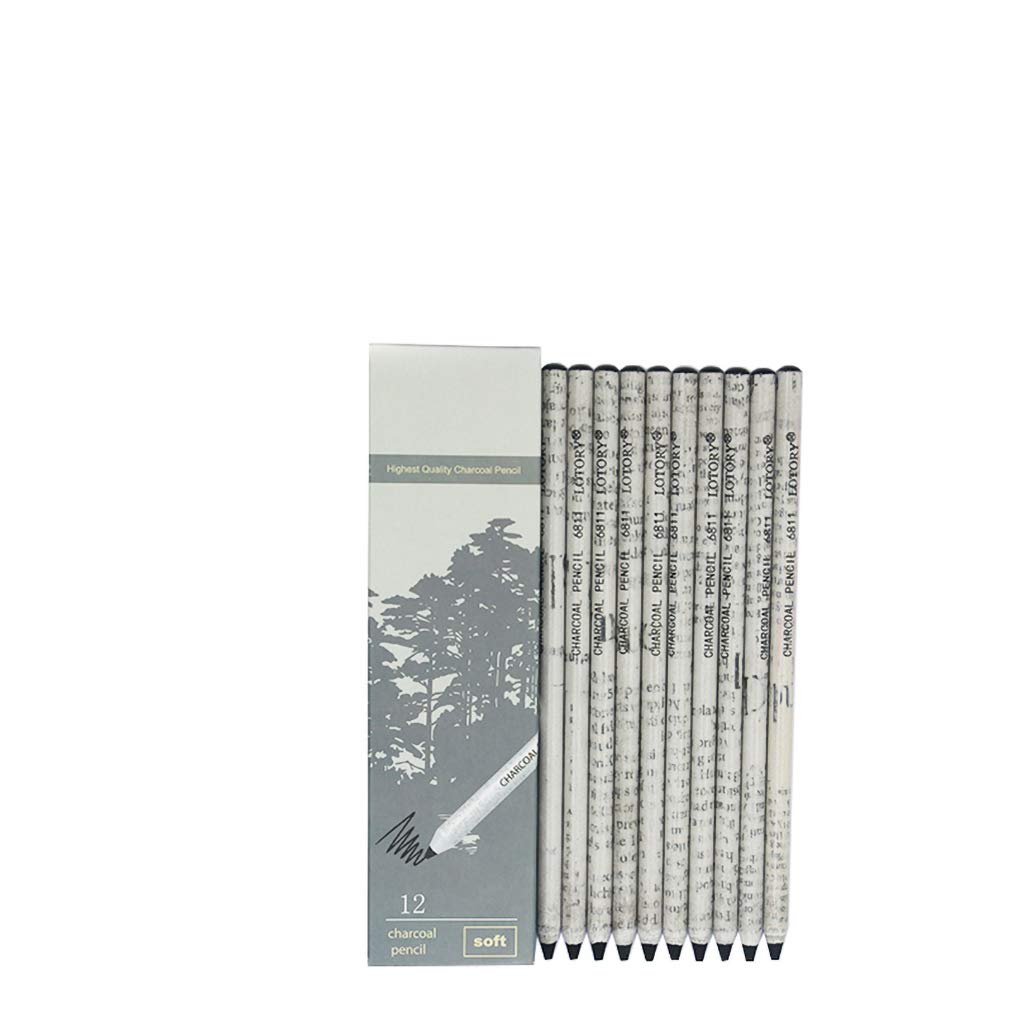 YYMIYU Knife-cut charcoal neutral sketch drawing with 12 continuous cores