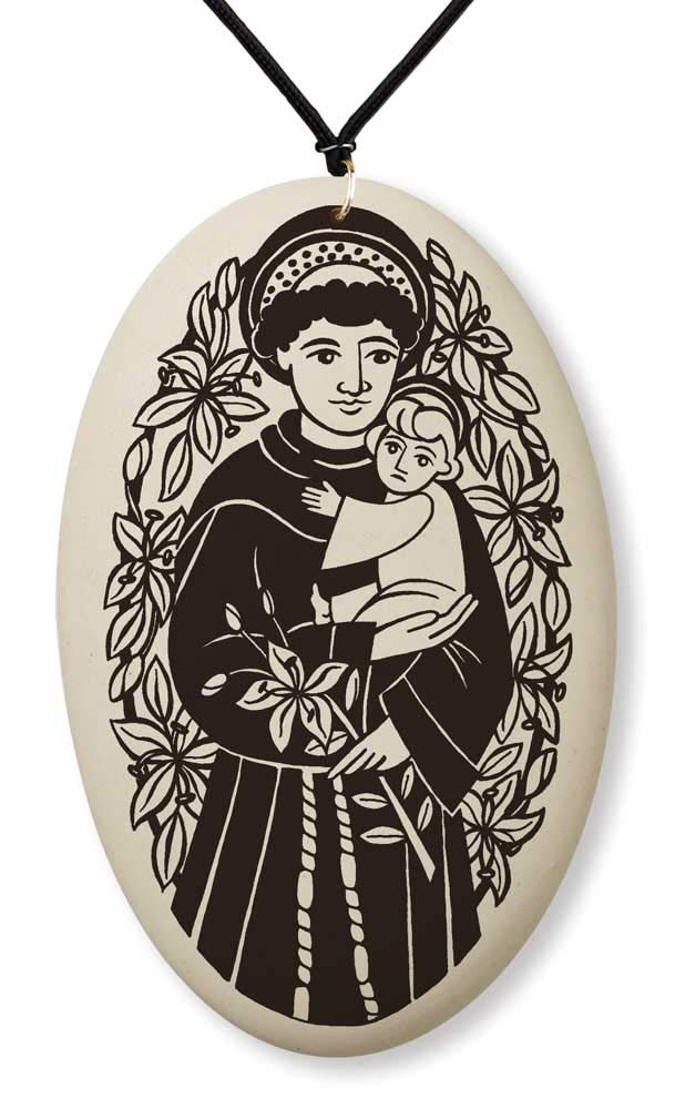 Touchstone PotterySaint Anthony Porcelain Medal on Braided Cord | Patron of Patron of Lost Objects, Things That are Hoped for & The Poor