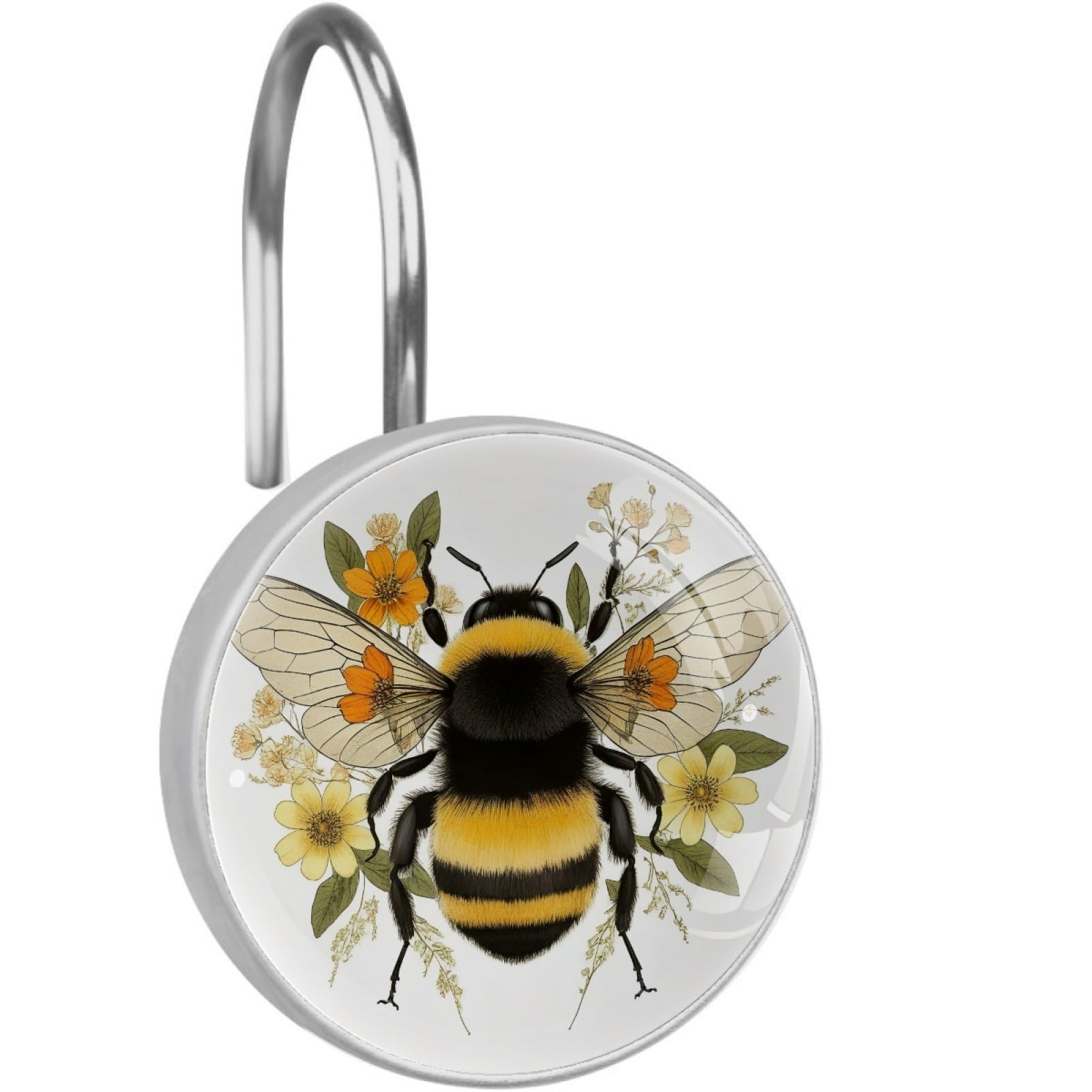 VAPOKF Decorative Shower Curtain Hooks, Bee Rustproof Stainless Steel Shower Curtain Rings for Bathroom, Shower Curtain Hangers for Shower Rod, 12 Pack
