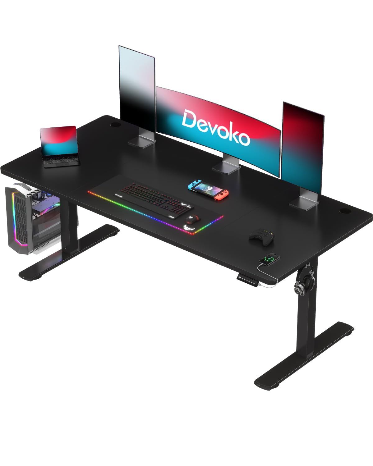 Devoko Biurko z regulacją wysokości z gniazdem USB Elektryczne Biurko stojące Regulowane biurko komputerowe Biurko stojące Biurko biurowe Regulowane biurko, 160 x 70 cm, Czarne