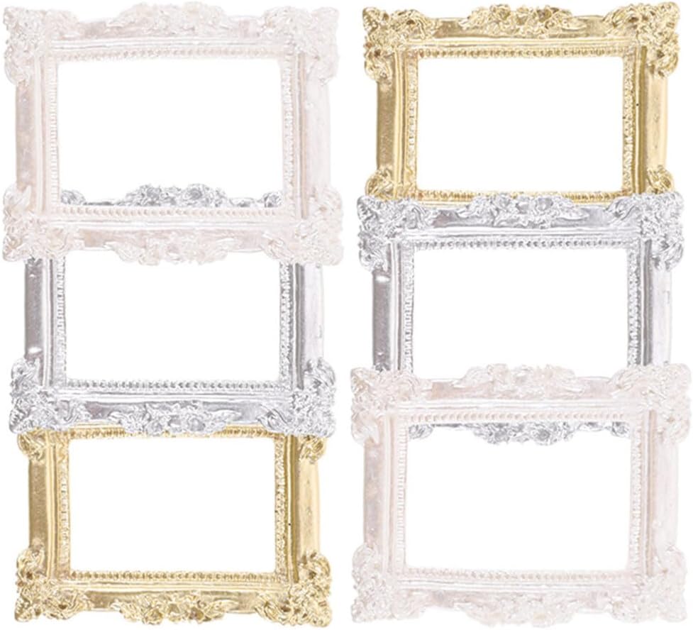 HOMSFOUVintage Mini Frame Miniature Dollhouse Picture Frame 6pcs Vintage Resin Photo Frame Wall Hanging Ornate Frame Antique Rectangle Frame Victorian Baroque Painting Frame