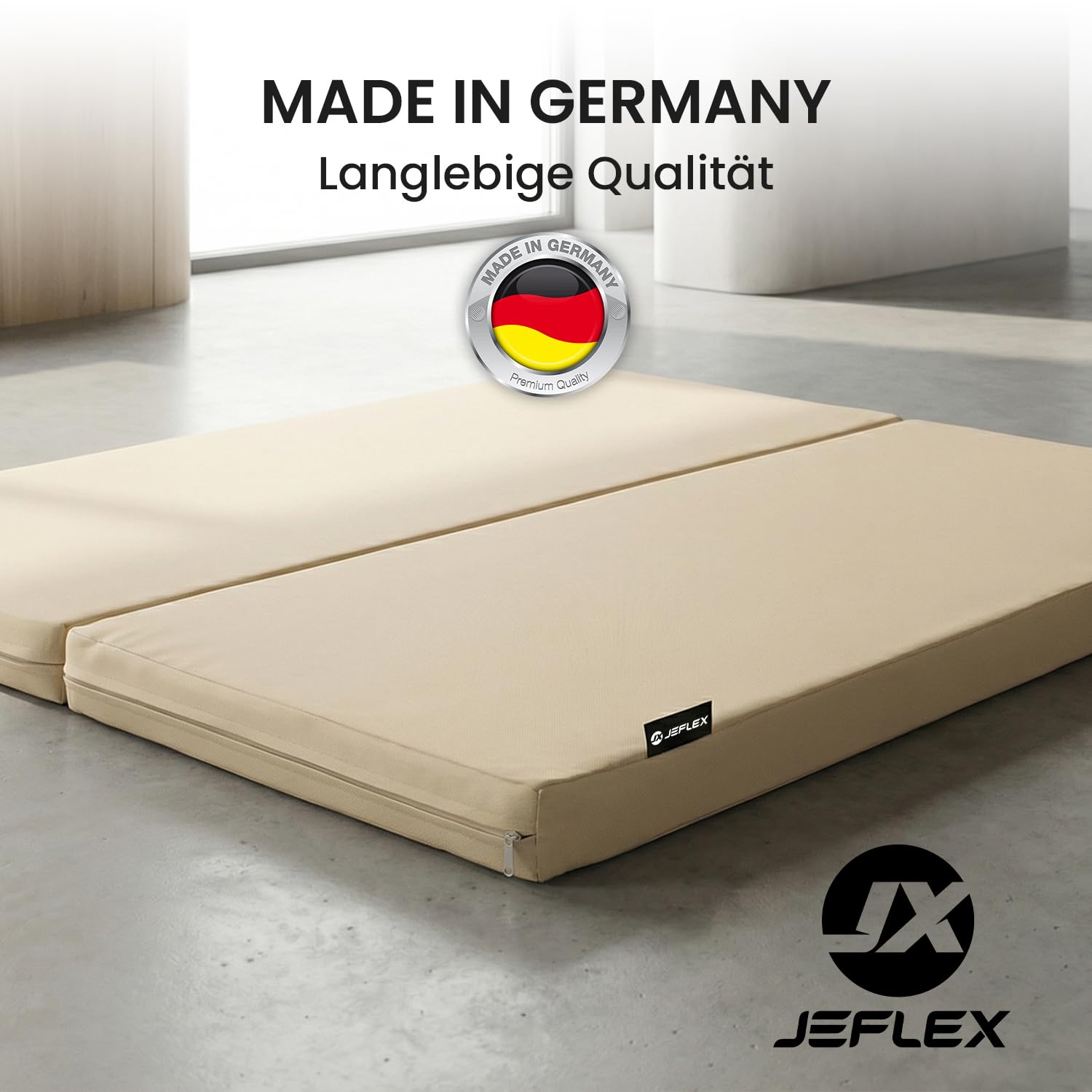 Jeflex® Klappbare Weichbodenmatte 105x82x6cm Grau – platzsparend faltbar, Kunstleder – Turnmatte & Unterlage für Klettergerüste, Sprossenwand, Sport & Spiel – Made in Germany