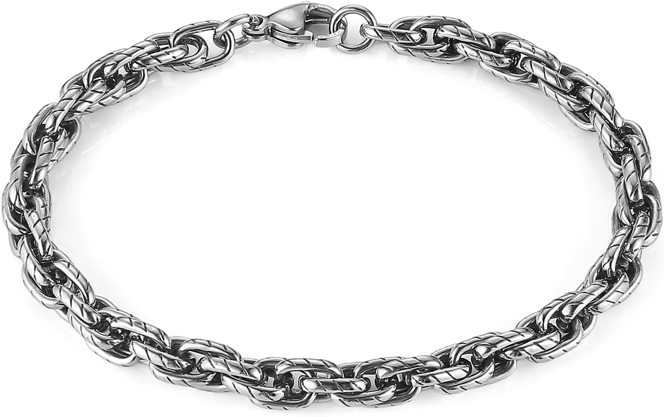HZMAN Cable Chain Bracelets for Men Stainless Steel Men's Bracelet Twisted Link Chain Bracelet Jewelry Gift