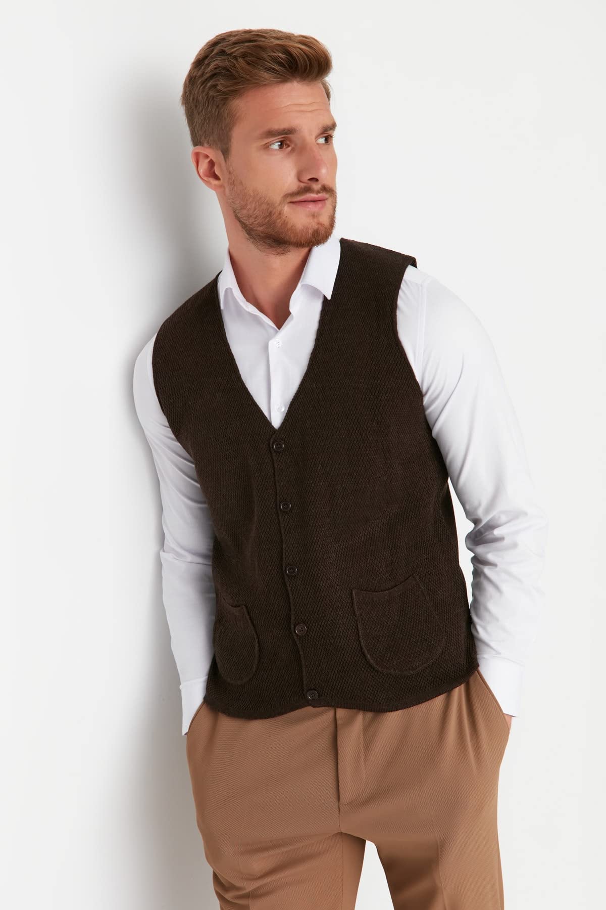 TRENDYOL Bluza męska, brązowy, S