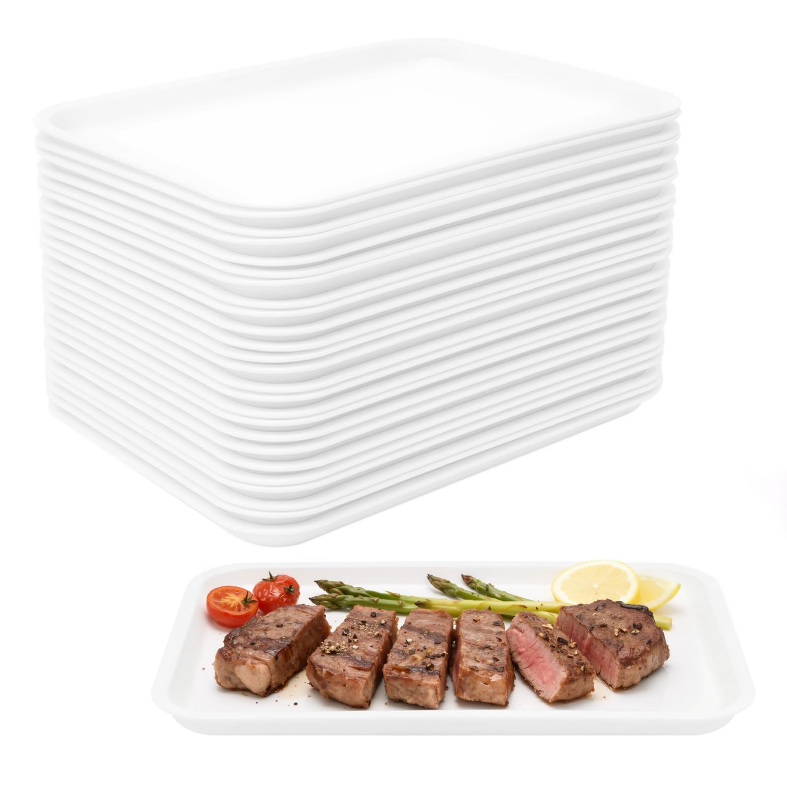 24 vassoi fast food, 36 x 27 cm, antiscivolo, in polipropilene, lavabile in lavastoviglie, per ristorante, caffetteria, cucina, hotel, feste (bianco)