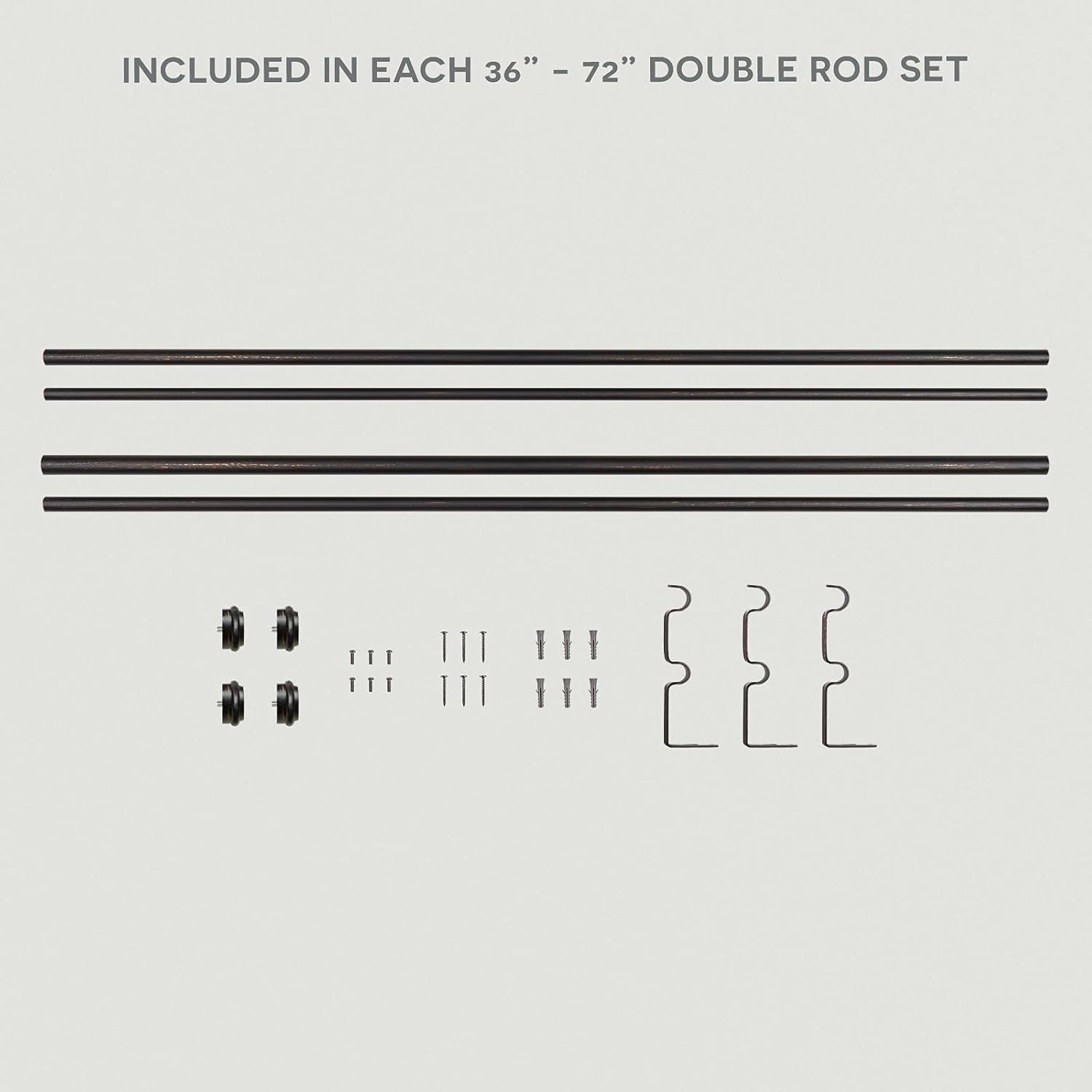 Exclusive Home Topper Double Curtain Rod and Finial Set, Oil Rubbed Bronze, 36"-72"