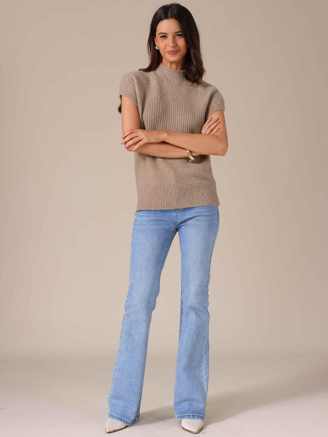 Allegra K Women's Mock Neck Sweater Vests Casual Cap Sleeve Knit Pullover Tank Tops 2025 - Image 3