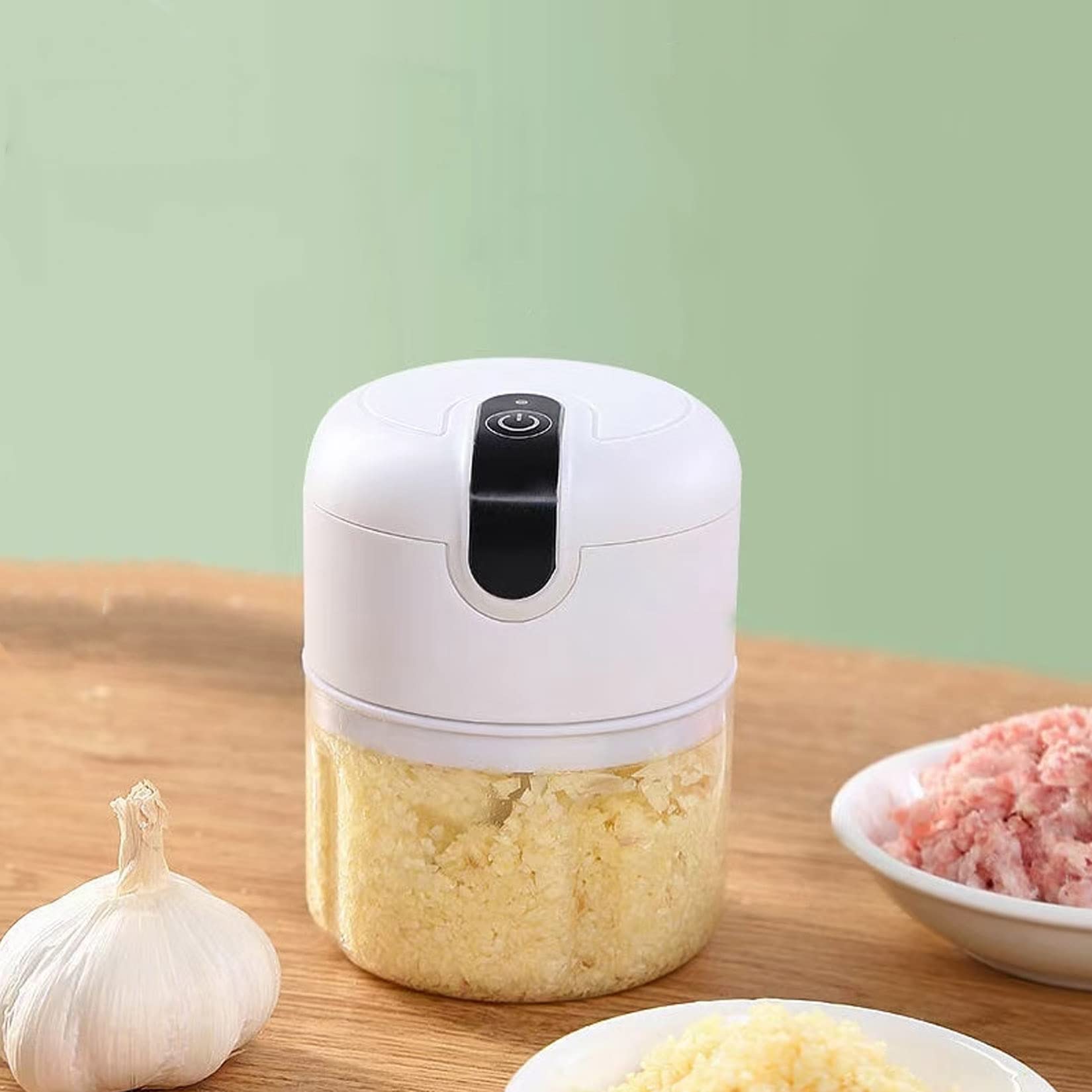 Mini-Küchenmaschine, kabellos, für Knoblauch, Babynahrung, Nüsse, Fleisch (100 + 250 + 350 ml), Weiß