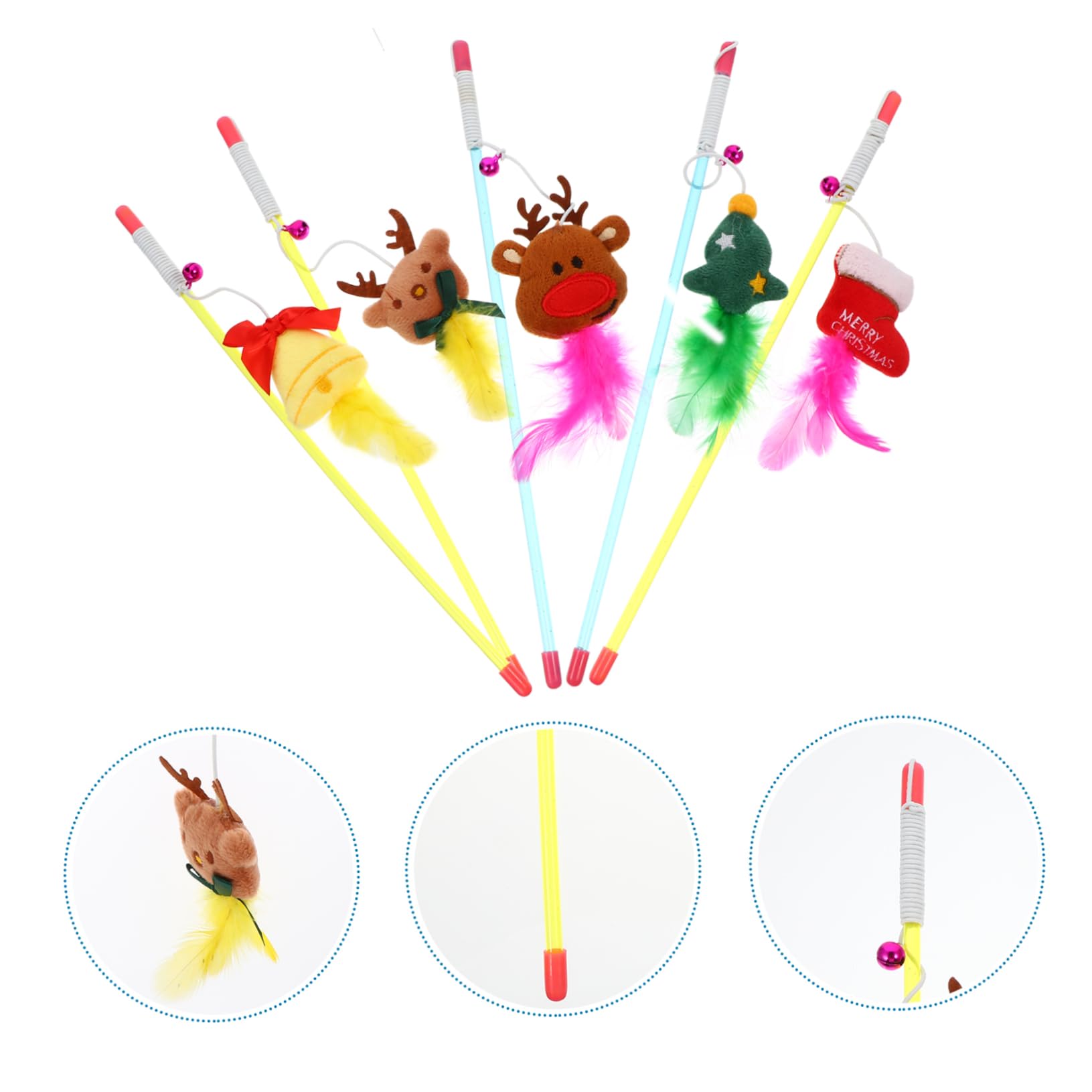 Toddmomy 15pièces Jouets Interactifs pour Chats Bâtons à Plumer avec Clochettes De Noël Stimulez Instinct De Chasse De Votre Chat