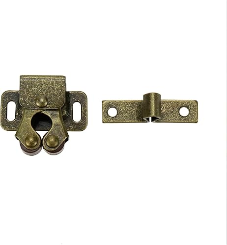 Miniatura 3 de Geesatis 10 cierres de doble rodillo de acero resistente para gabinete, cierre de puerta, cierre de armario, con tornillos de montaje, tono bronce