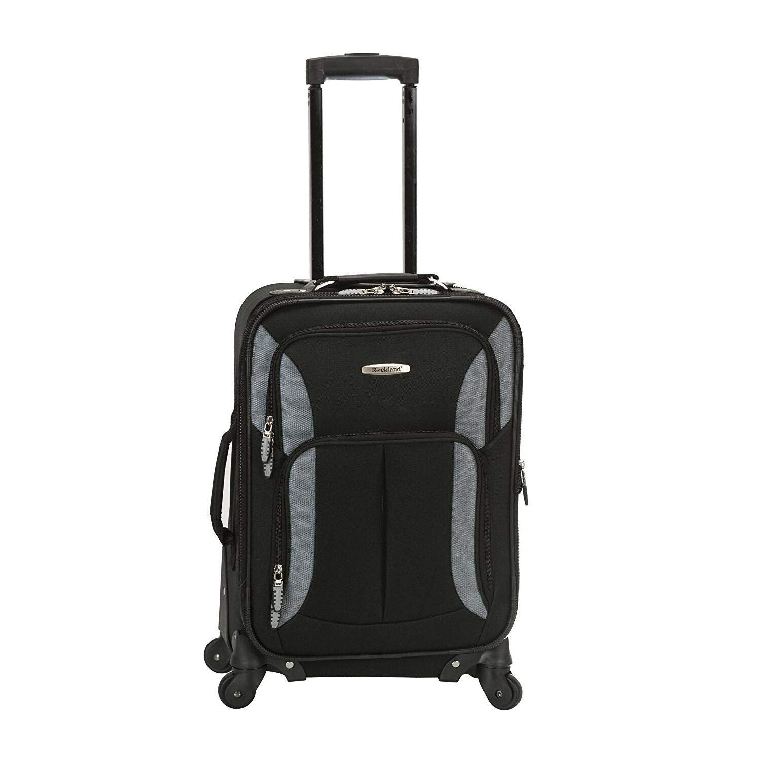 Rockland Pasadena Softside Spinner Wheel Luggage, Black/Gray, Carry-On 20-Inch