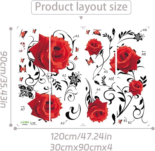 Vista 26 de DERUN TRADING Calcomanías de pared de flores de rosa azul, calcomanías de decoración murales para mujeres y niñas, cuarto de bebé, dormitorio