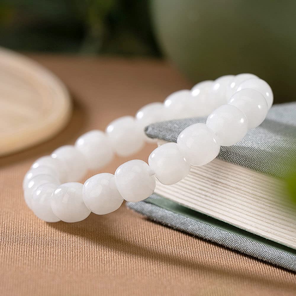 Girls Accessories Bracciale in Argento Sterling 925 Vintage per Donna Semplice Naturale Giada Bianca Perline a Botte Perline Gioielli Classici Fascino Spiaggia Estiva Birthday Gift