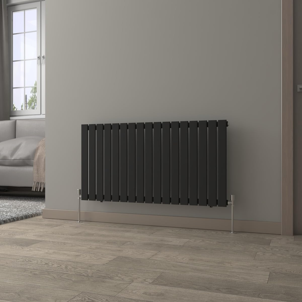 NRG Black Horizontal Radiator 600x1156mm Single Flat Panel Central Heating — image 1