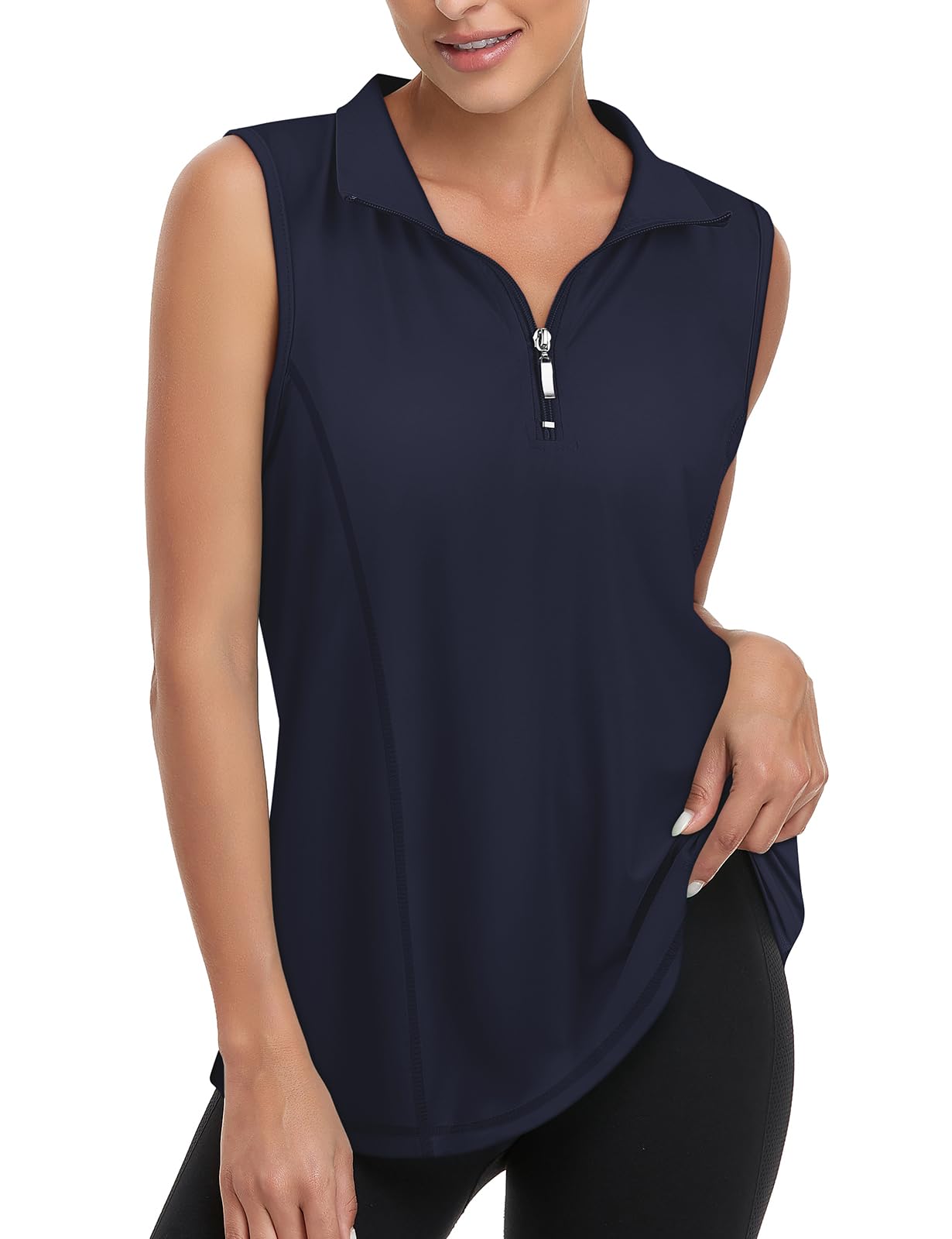 Viracy Women's Zip Up Golf Workout Tank Tops Sleeveless Quick Dry Athletic Polo Shirts