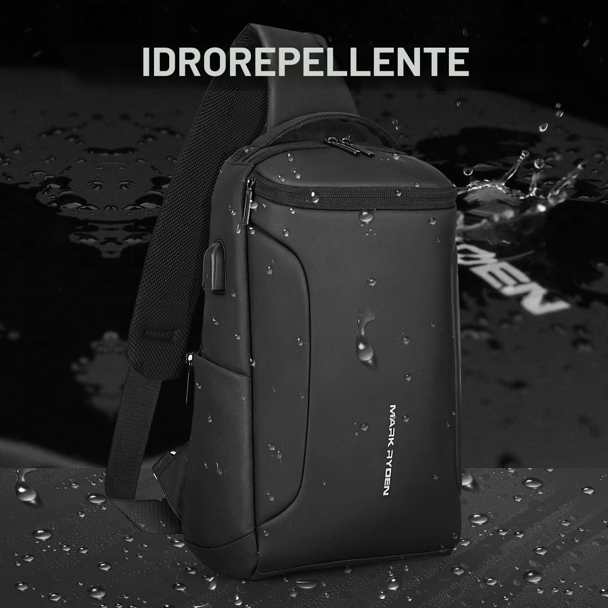 Muzee Borsa a tracolla, Monospalla Uomo impermeabile antifurto, Daypack casual per uomo, per iPad da 10,5 pollici