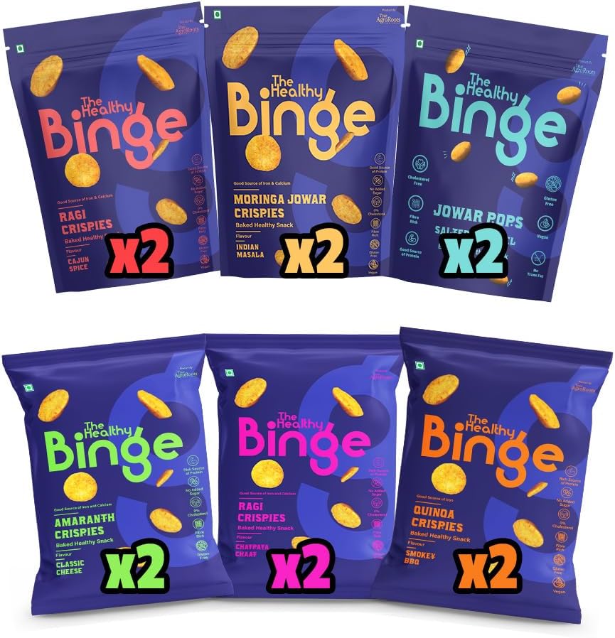 - The Healthy Binge Assorted Snacks Combo - Baked Millet Chips, No Palm Oil, Protein Rich, Healthy Snacks for Kids and Adults | Chips Combo (Pack of 12)