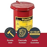 Vista 3 de Justrite Mini Bote de Basura para Desechos Aceitosos de Mostrador de Acero Galvanizado de 0.45 Galones, Lata de Seguridad de Metal para Trapos