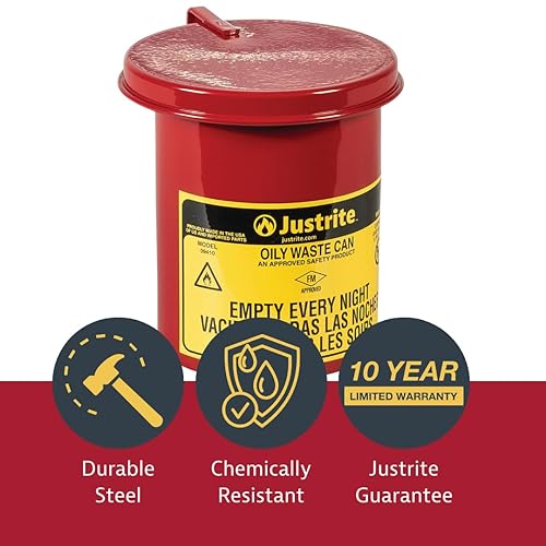 Miniatura 54 de Justrite Caneca de acero galvanizado para residuos aceitosos , redondo, Rojo, 1 Rojo -,Amarillo,https:/ www.Yaxa/dp/undefined