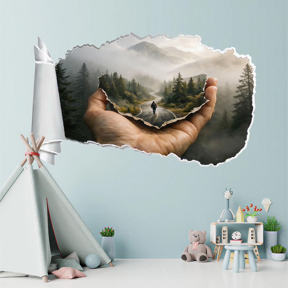 3D Wandaufkleber, Handwaldweg Durchbruch Wandtattoos Deko Wand Selbstklebend Abstrakte Landschaft, Wand Aufkleber Wanddurchbruch Wandsticker für Zuhause, Schlafzimmer, Wohnzimmer