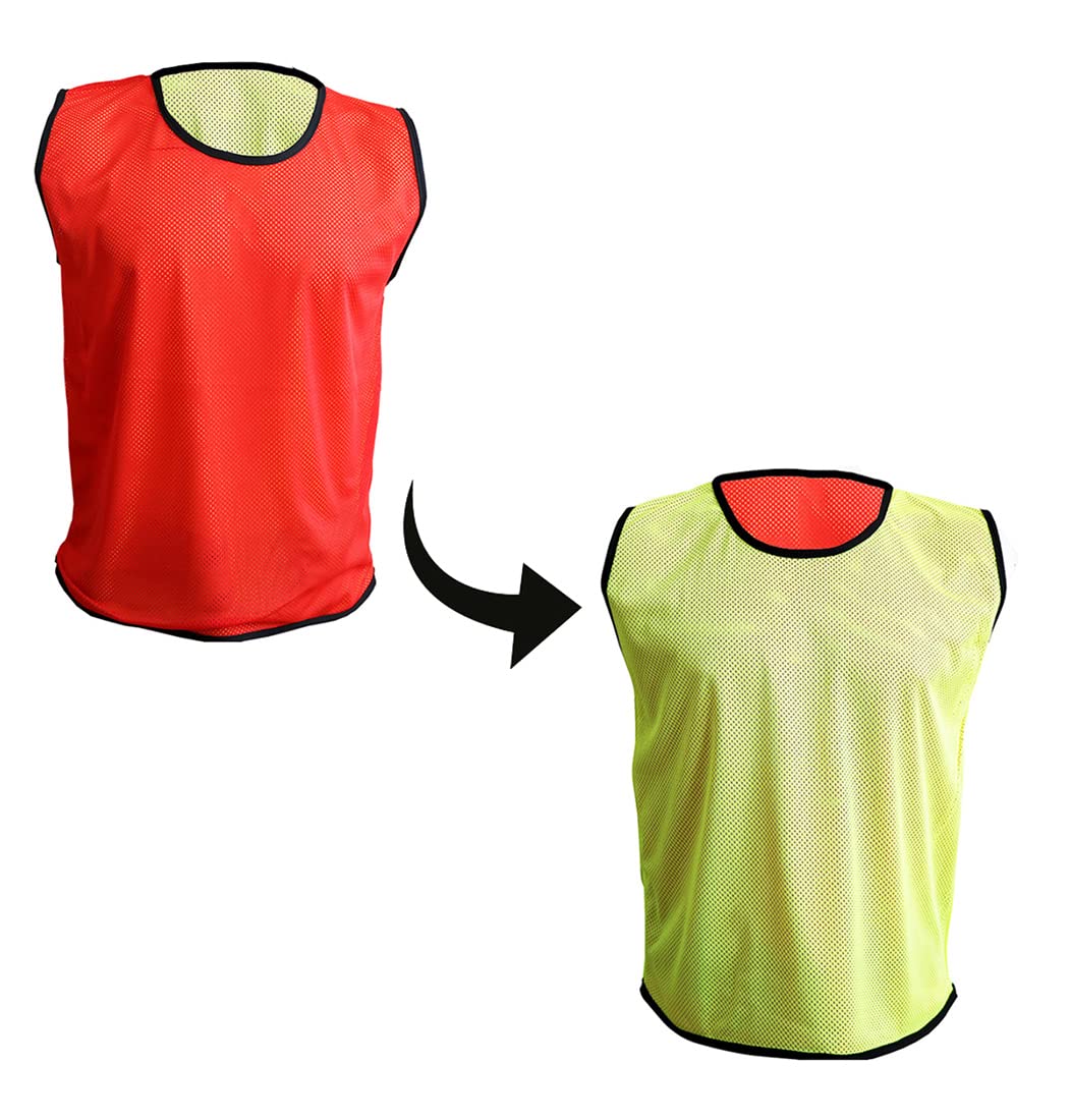 PROSTYLE SPORTS 7 Football Training Reversible Bibs Football Netball Rugby Hockey Cricket (Red/Yellow, Youth(Mens Small-Medium))