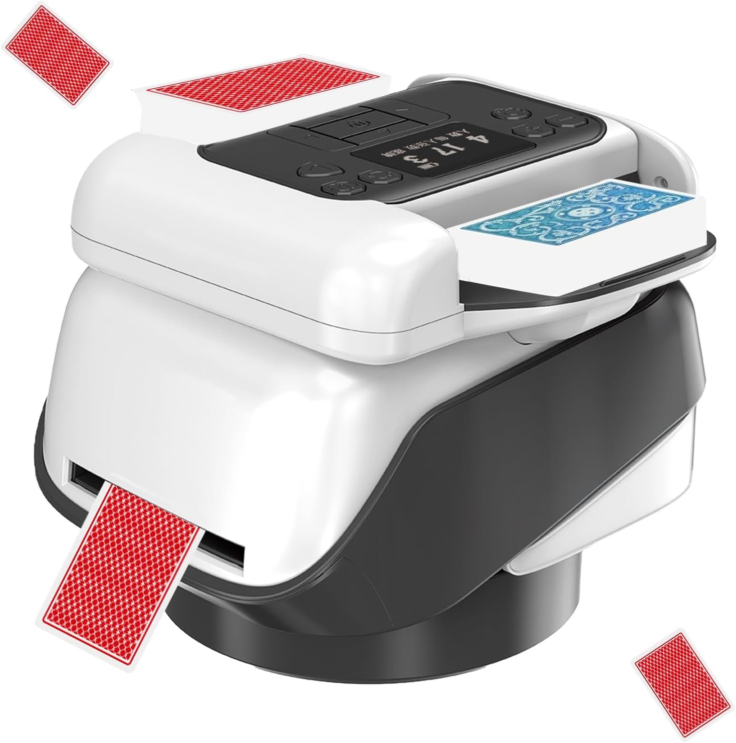 Repartidor y Barajador 2 en 1 Repartidor Automático de Cartas Mezclador Automático de Cartas Giro 360° para 1-3 Barajas,2-12 Jugadores Silencioso,Póker, Blackjack,UNO, Texas Hold'em