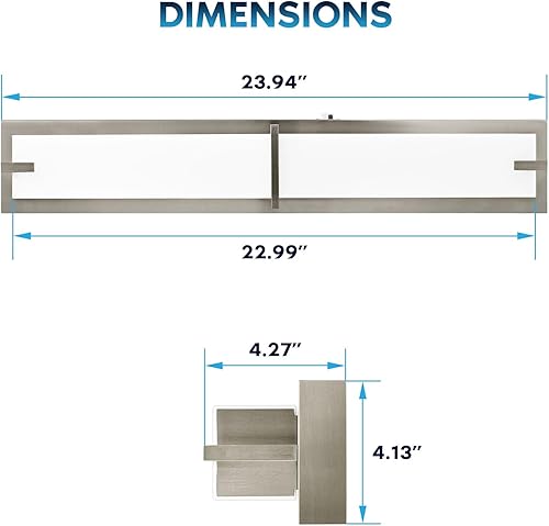 Miniatura 4 de LUXRITE Luces LED de tocador de 24 pulgadas de níquel cepillado para baño, 3CCT seleccionables, 3000K, 4000K, 5000K, barra de luz moderna sobre