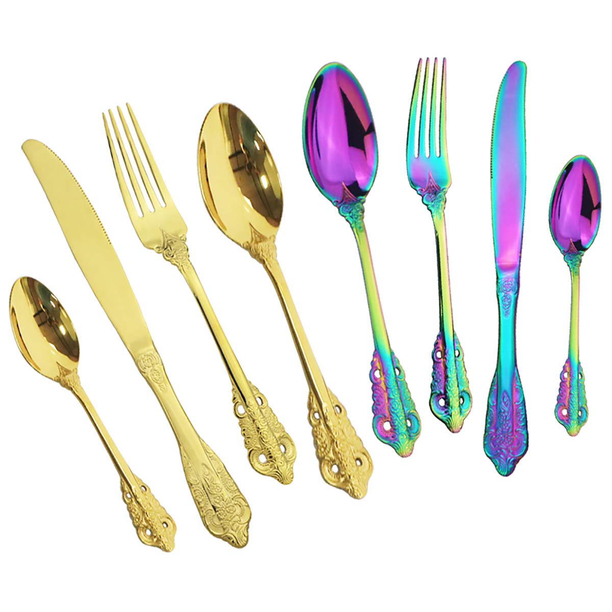Besteck- und Essbesteck-Set, 4/16/24/32/40/48-teiliges Palace-Geschirrset, Retro-geprägtes Geschirr, kreatives goldenes Geschirrset, Messer-, Gabel- und Löffelset,Rose Gold-4Set16Pcs