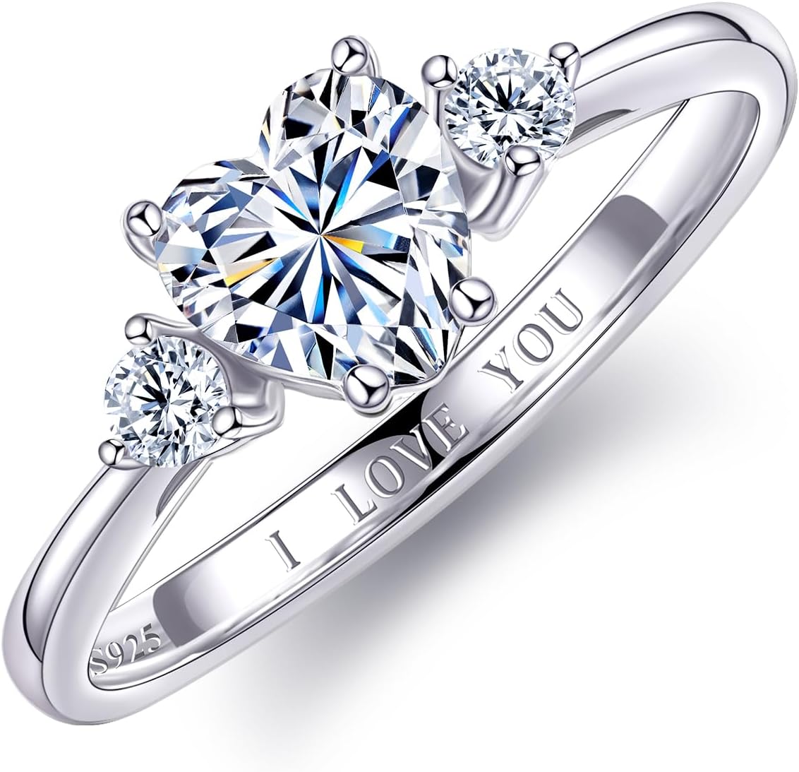 Moissanite Rings for Women - S925 Sterling Silver 1.14ct D Color VVS1 Clarity Lab Created Brilliant Heart Cut Moissanite Wedding Promise Engagement Ring Bride Anniversary Birthday Gifts