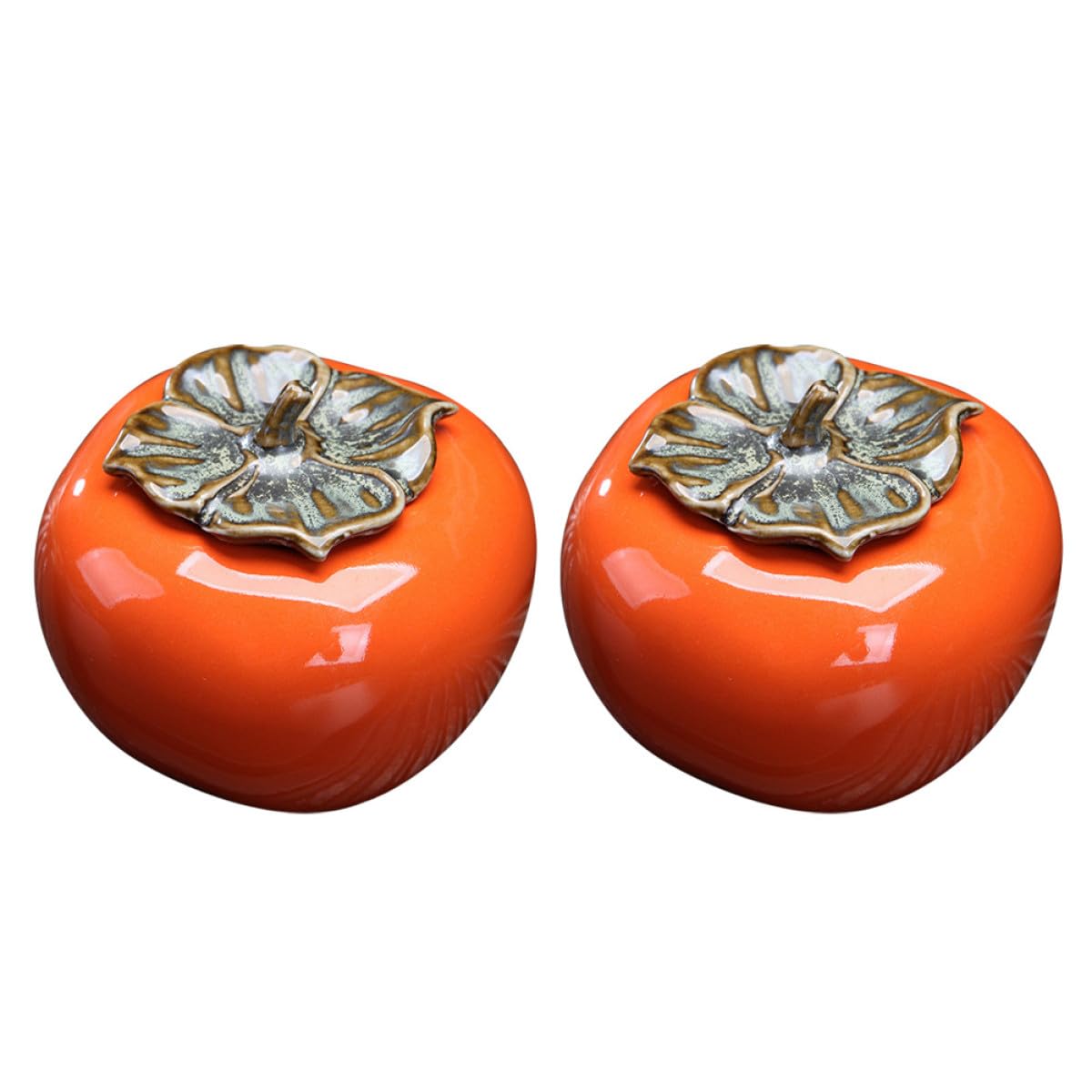 GALPADA Set 2 Barattoli Arancio da 150ml a Forma di Cachi in Ceramica per Conservazione e Decorazione Coperchio Ermetico Contenitori per Tè e Caffè