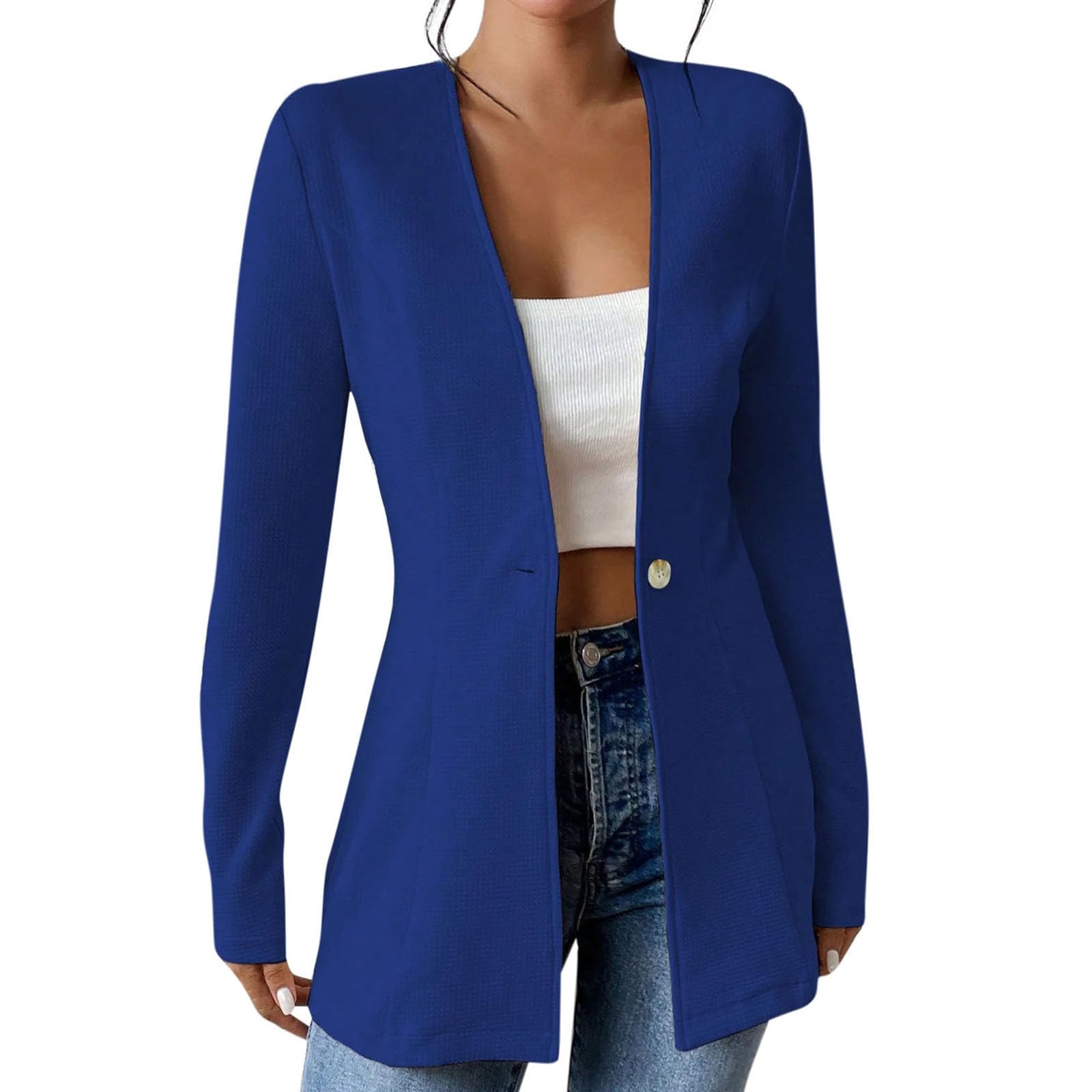 Suit Jackets for Women 1 Button Lightweight Casual Open Front Blazer Coat Long Sleeve Fashion Business Jacket