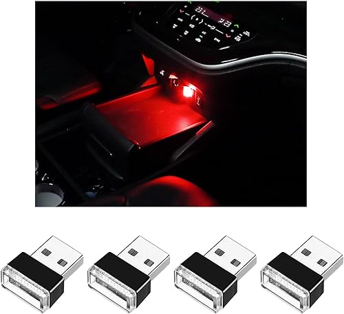 Miniatura 10 de Kewucn 4 lámparas LED USB para el interior del automóvil, mini luz nocturna LED portátil, kit de iluminación ambiental para automóvil, luz nocturna