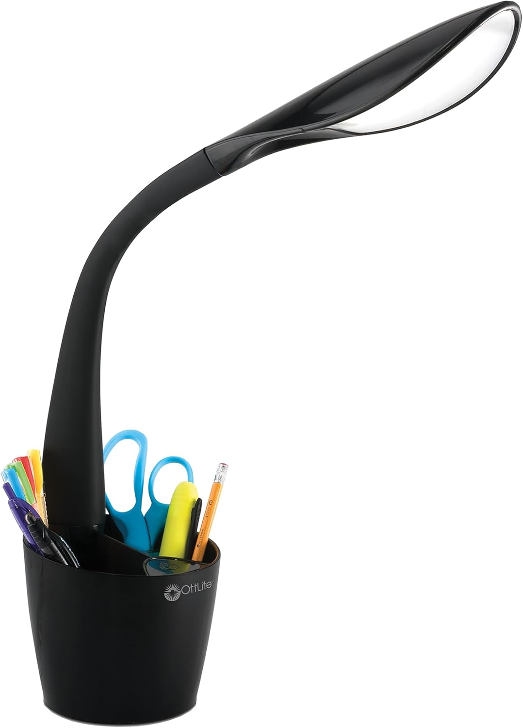 Ottlite LED Desk Space Organizer Lamp - 4 Brightness Levels, Additional Storage, Great for Workstation, Offices, Dorms