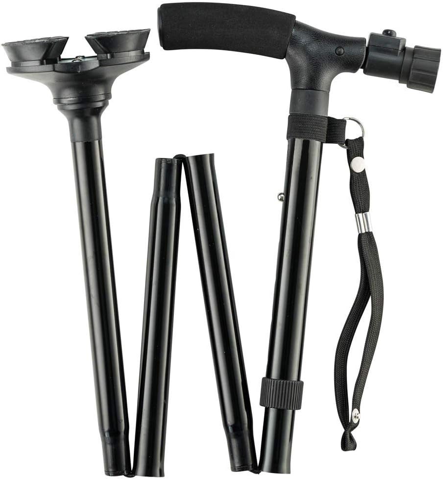 Folding Cane with Led Light, Adjustable Canes for Men and Women, Walking Stick for Elderly with Cushion Handle and Pivoting Quad Base for Hiking Mountain Climbing Backpacker…