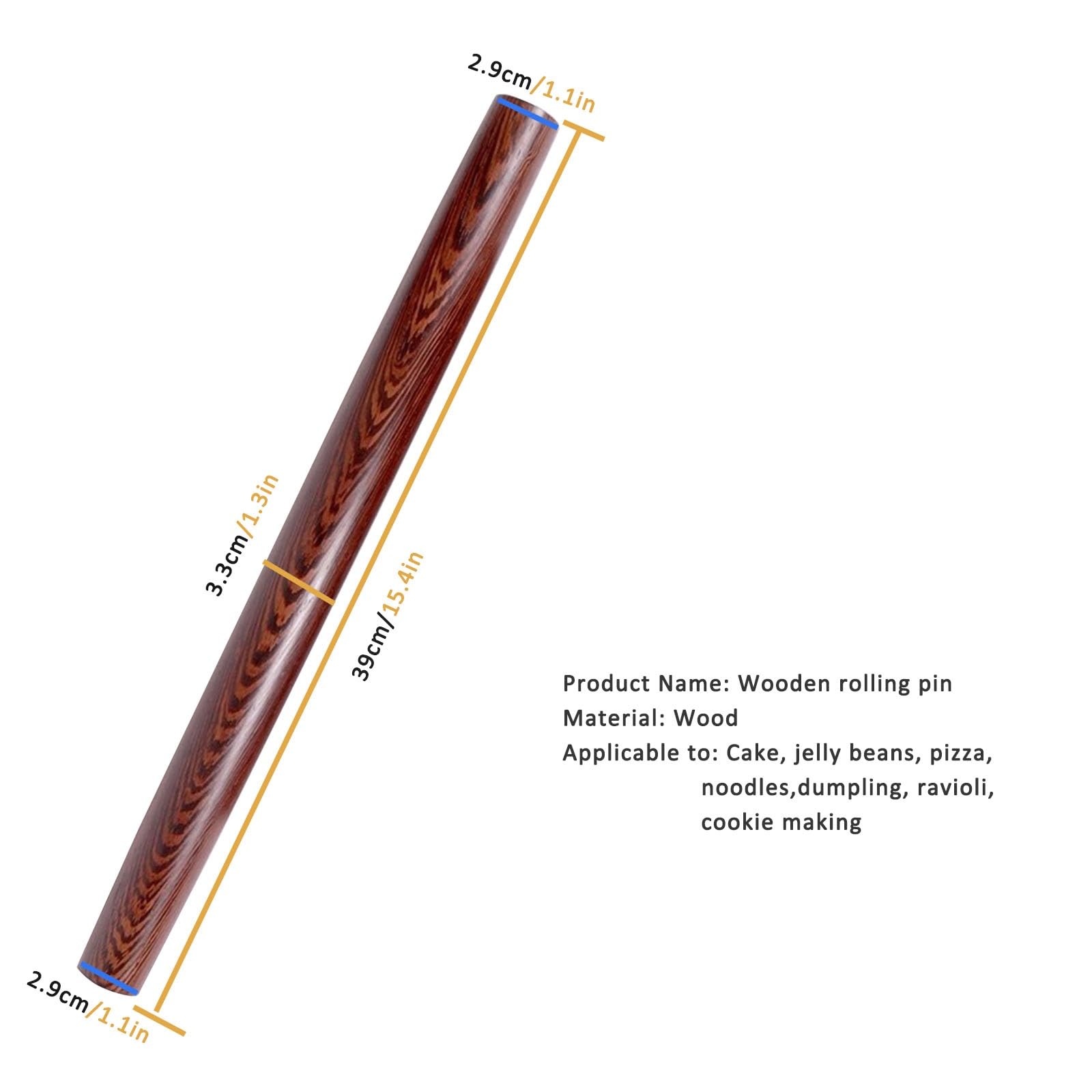 Rodillo de amasar cocina Rodillo De Madera Para Amasar, Rodillo Antiadherente 28 39 55 75 Cm, Rodillos Para Pasta De Fideos Masa De Hojaldre Wonton Bao Bun Pan Tortilla(L 39cm/15.4in)