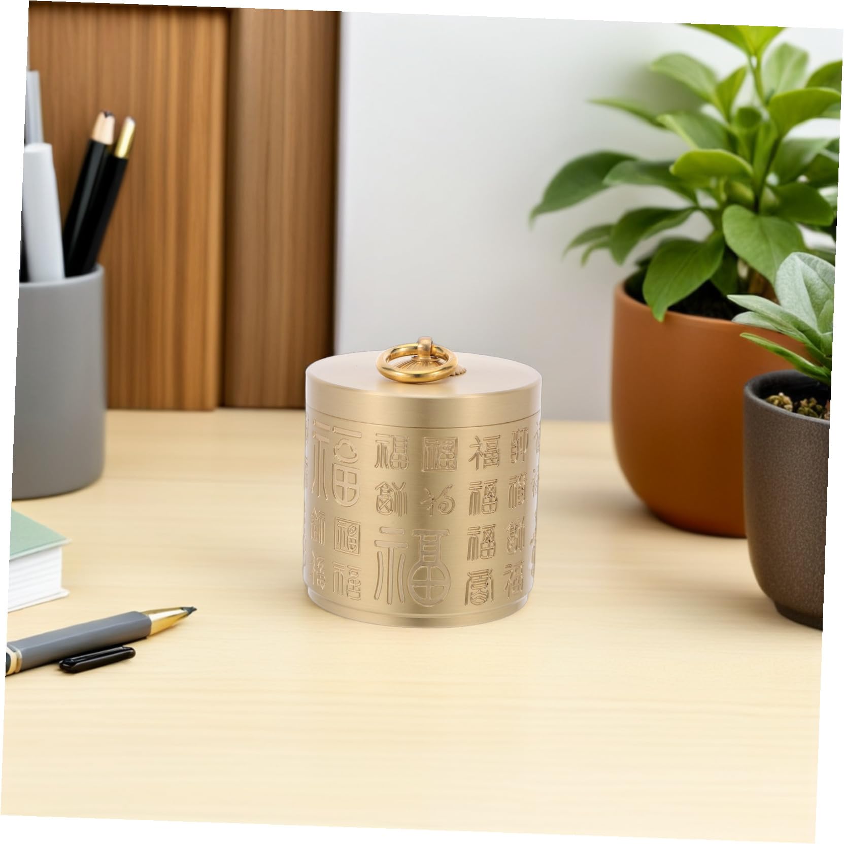 Posacenere Rotondo in Ottone Oro con Coperchio, Stile Classico