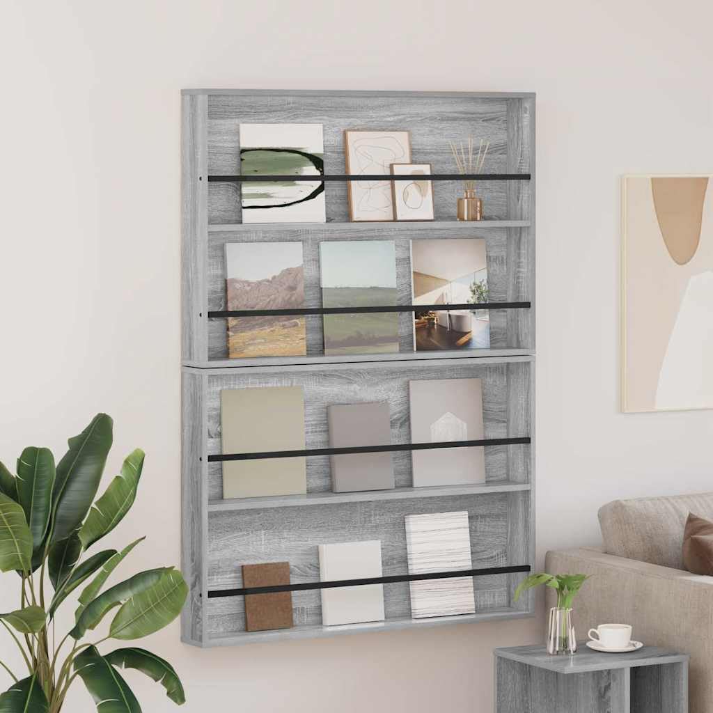 Makastle Magazinregal Holzwerkstoff Graues Sonoma 100 x 12 x 70 cm 2er-Set
